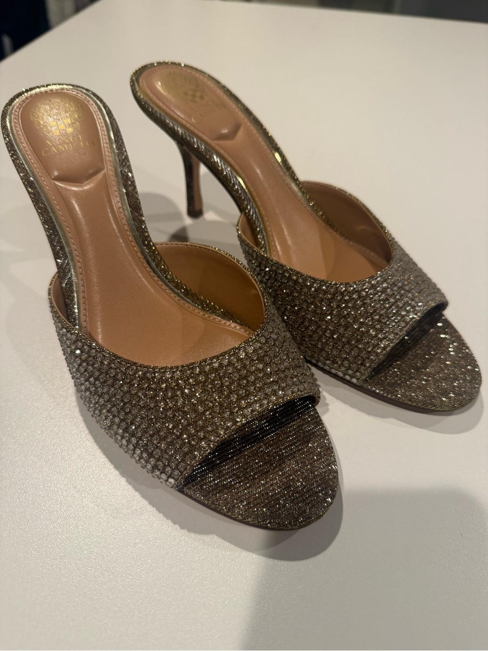Vince Camuto Metallic Gold Open-Toe Heeled Mules